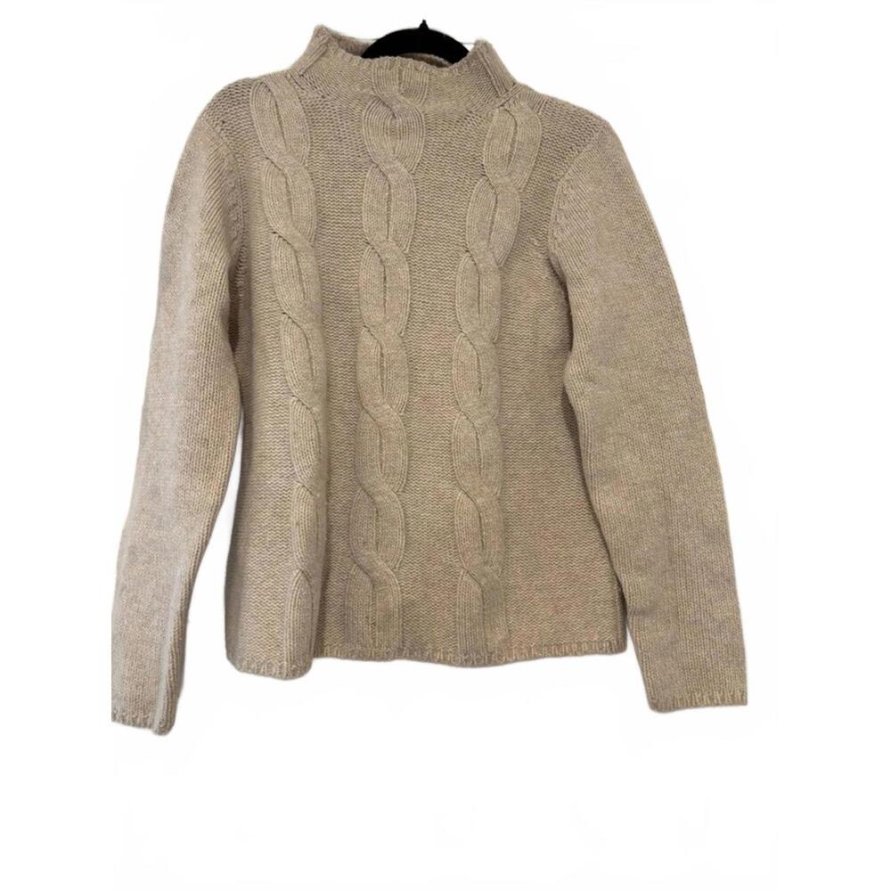LL Bean lambswool,angora,rabbit hair cable knit beige sweater‎ sz M #1680